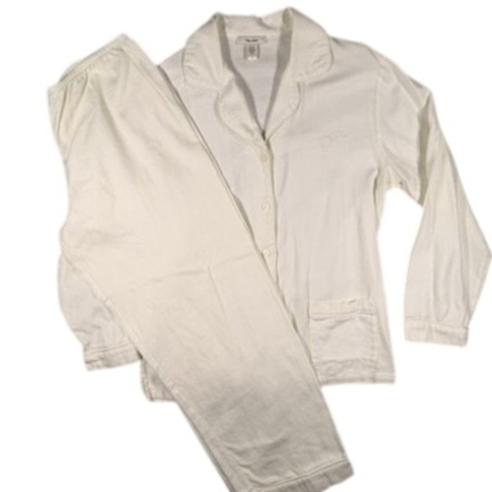 Vera Wang Pajama Set Medium Women White Cotton Herringbone Lounge
